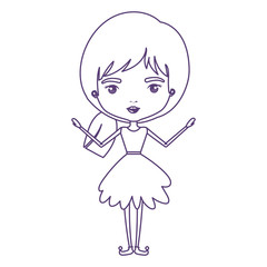 girly fairy without wings and pigtail hair and dress in purple contour over white background vector illustration