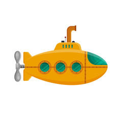 Yellow submarine with periscope isolated on white background. Colorful underwater sub in flat style. Childish toy - stock vector illustration