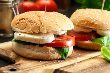 Italian Caprese sandwiches with  mozzarella cheese