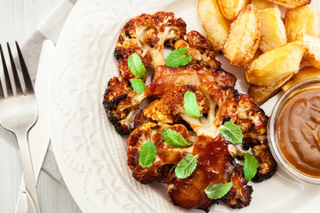 Vegetarian roasted cauliflower steak with herbs