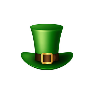 Realistic St. Patrick's Day green leprechaun hat. Isolated on white background. Vector illustration