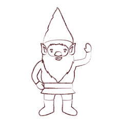 gnome with costume and gesture of greeting in brown blurred silhouette vector illustration