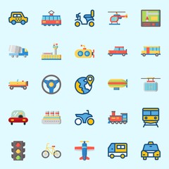 Fototapeta na wymiar Icons set about Transportation with traffic light, location, car, steering wheel, plane and taxi
