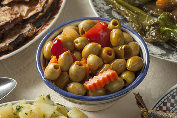Bowl with traditional Moroccan pickled olives