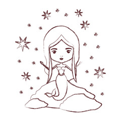 mermaid in a rock with stars in brown blurred silhouette vector illustration