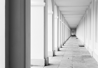 Empty white corridor interior perspective