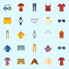 icons set about Man Clothes. with trousers, watch, cap, underwear, vest and sunglasses