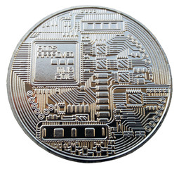 The Coin of Bitcoin on the white background.