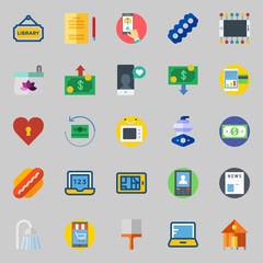 icons set about Lifestyle. with cosmetics, shower, hot dog, smartphone, library and rent