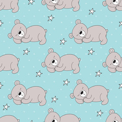 Cute seamless pattern with funny teddy bear. vector illustration