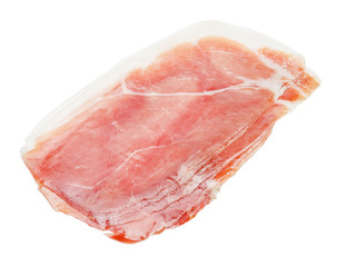 Italian prosciutto crudo or spanish jamon. Raw ham on white background.