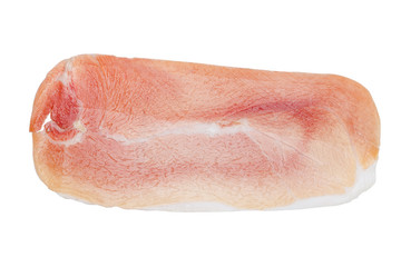 Italian prosciutto crudo or spanish jamon. Raw ham on white background.
