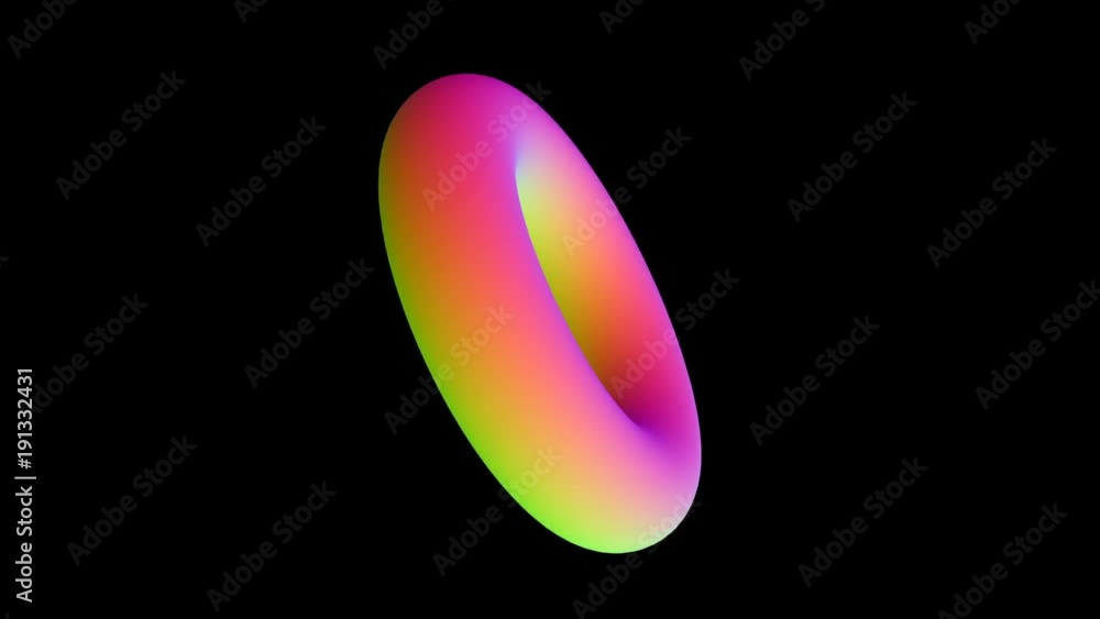 Poster the colored torus rotates in the center of the screen. color of the normal. cinematic element. seaml