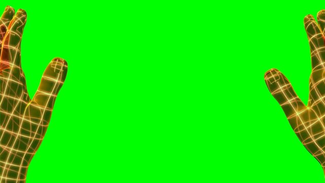 Mostrare nascondere con mani olografiche su sfondo chroma key