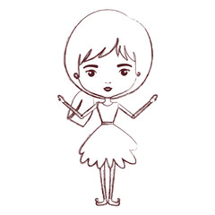 girly fairy without wings and pigtail hair and dress in brown blurred silhouette vector illustration