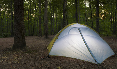 Darkening tent campsite