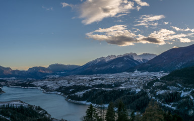 Lake Santa Giustina, Trentino Alto Adige, italy, Winter landsdcape of the lake