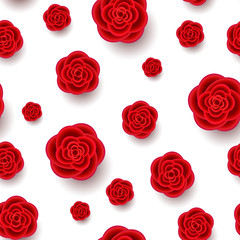 Red realistic flowers seamless pattern