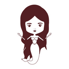 mermaid with long hair in brown dotted silhouette vector illustration