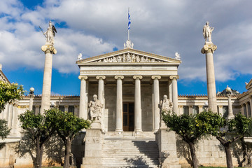 Fototapeta na wymiar The Academy of Athens in Greece. It is the most magnificent of all the neoclassical buildings that were constructed in Athens during the 19th century. 