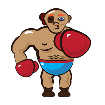 Cartoon Illustration of a Boxing Boxer with Red Gloves