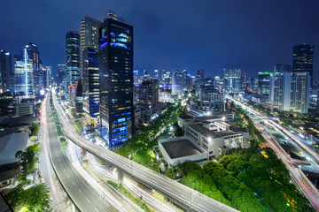 Jakarta central district business at night