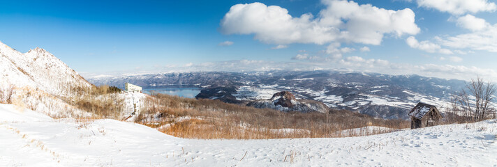 Fototapeta premium Panorama view of Showa Shinzan from Mount Usu or Usuzan