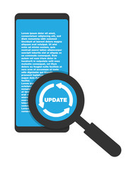 update updating software app smartphone magnifying