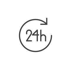 24 hours line icon, outline vector sign, linear style pictogram isolated on white. Open twenty four hours a day symbol, logo illustration. Editable stroke