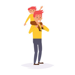 Boy sitting on father's shoulders