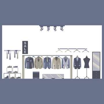 Men Suit Clothing and Shoe Store Vector