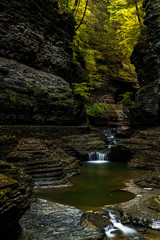 Waterfall, Glen & Autumn Colors at Sunset - Watkins Glen State Park 