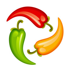 Colorful hot peppers on a white background