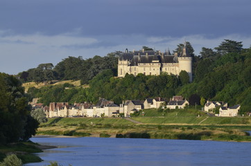 Fototapeta na wymiar The castle of Chaumont sur Loire 29 June 2017 20:16 Loire Valley, France. Photo taken from the opposite bank of the river Loire by placing itself on the right of the castle.