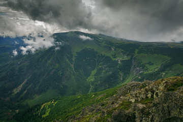 Fototapeta na wymiar Amazing cloudy view from the top of the Sniezka mountain