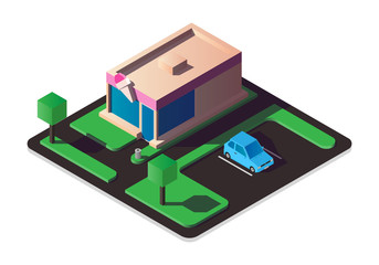 Isometric shop with parking