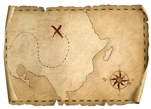 Fototapeta treasure pirates' old map isolated 3d illustration with light direction from right