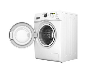 Washing machine with an open door without shadow on a white background 3d illustration