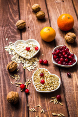 concept healthy for heart food on wooden background