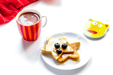 concept kid breakfast with pancake on white background