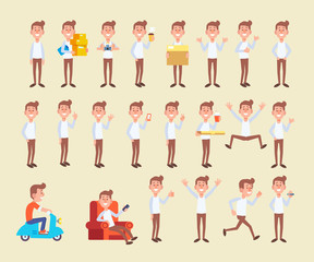 Fototapeta premium Set of young man in different poses. Vector cartoon character in a flat style for your projects. 