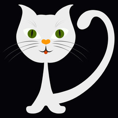 Funny white cat on a black background