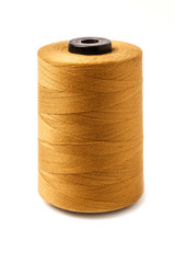 Colored bobbins isolated on white background. Colorful cotton ya