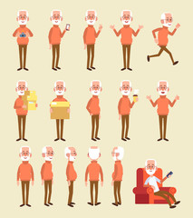 Old man character vector set. Flat style illustration.