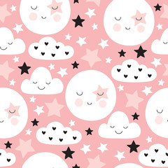 seamless clouds, stars and moons pattern vector illustration