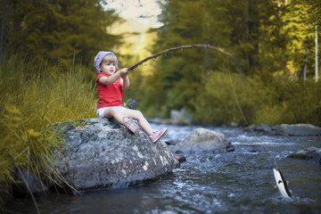 Little Girl Caught a Fish