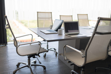 Modern Contracted Office interiors.In selective focus with perspective. Setup studio shooting.