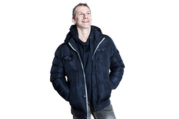 Fototapeta premium portrait of a forty-five year old man in studio on a white background