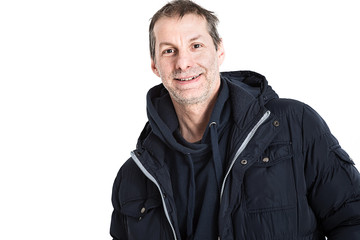portrait of a forty-five year old man in studio on a white background