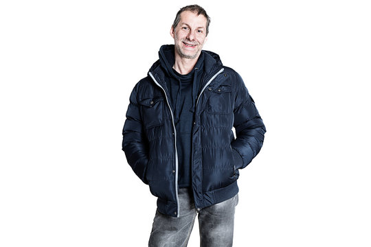 Portrait Of A Forty-five Year Old Man In Studio On A White Background